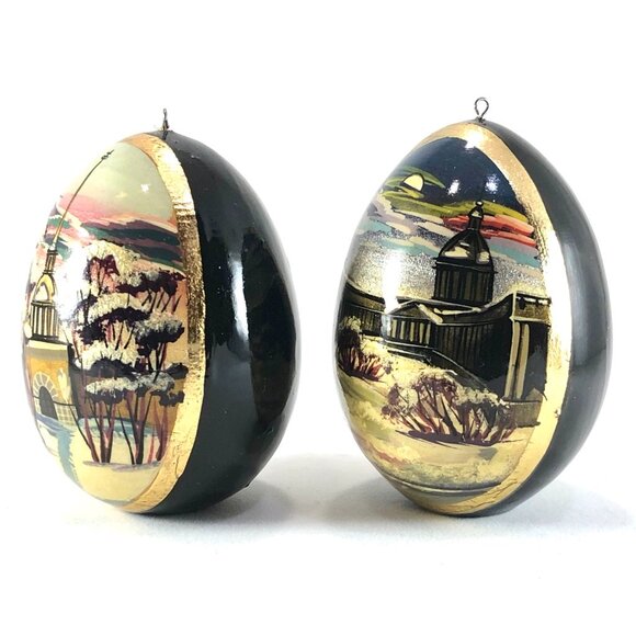 Russian Hand Painted Wooden Eggs Orthodox Christian black lacquer ornaments - Picture 4 of 12